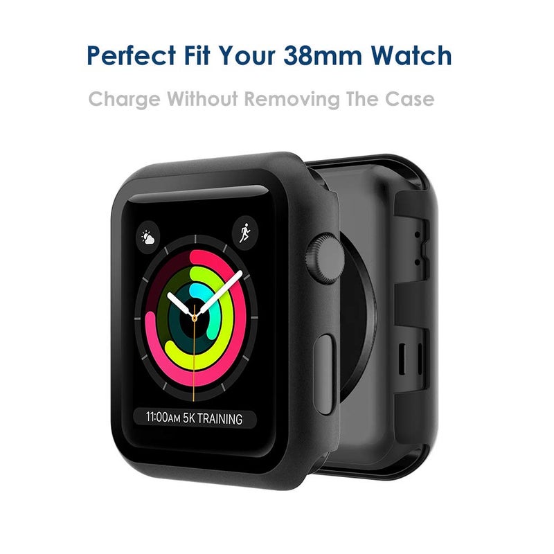 Simpeak 38mm Case Compatible with Apple Watch 38mm Series 3 Series 2 Series 1, Full Coverage and Slim Bumper Case Built-in Tempered Glass Screen Protector Replacement for iWatch 3 38mm, Black - Image 2